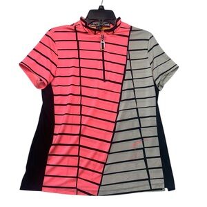 Jamie Sadock size large athletic polo Grid Print in Pink Black golf tennis bike
